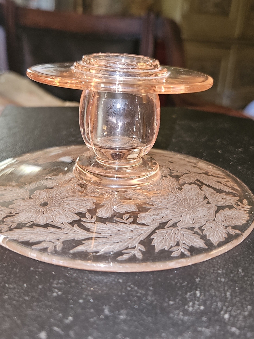 Pink Etched Glass Candle Holder - Unbranded Decorative Stand